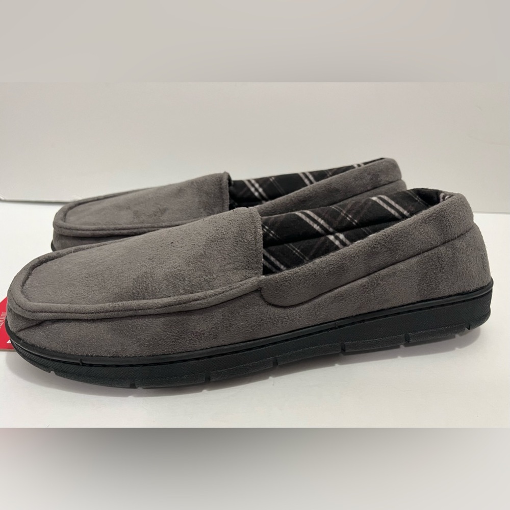 Wembley Mens Grey Faux Suede Indoor Outdoor Memory Foam Slippers Large 9.5-10.5